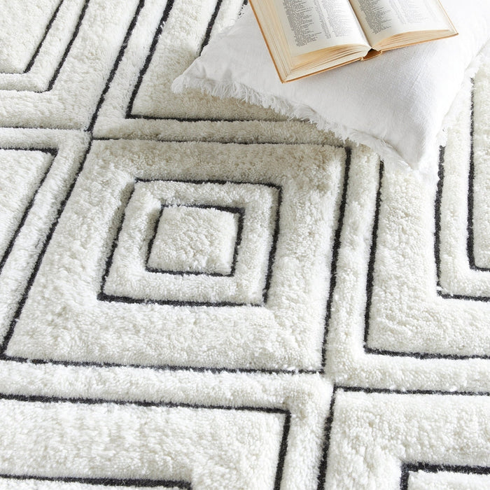 Moroccan Berber Boho Geometric Mono Super-Soft Plush Wool Cream/Black Rug