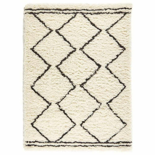 Moroccan Berber Boho Geometric Zig Zag Super-Soft Plush Wool Cream/Black Rug