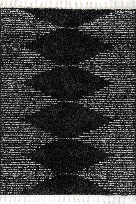 Moroccan Black Diamond Pinstripes Shag Rug 60cm x 90cm