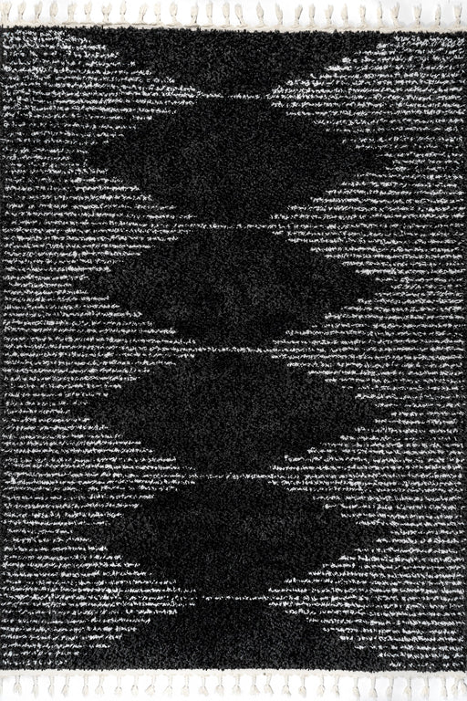 Moroccan Black Diamond Pinstripes Shag Rug 60cm x 90cm