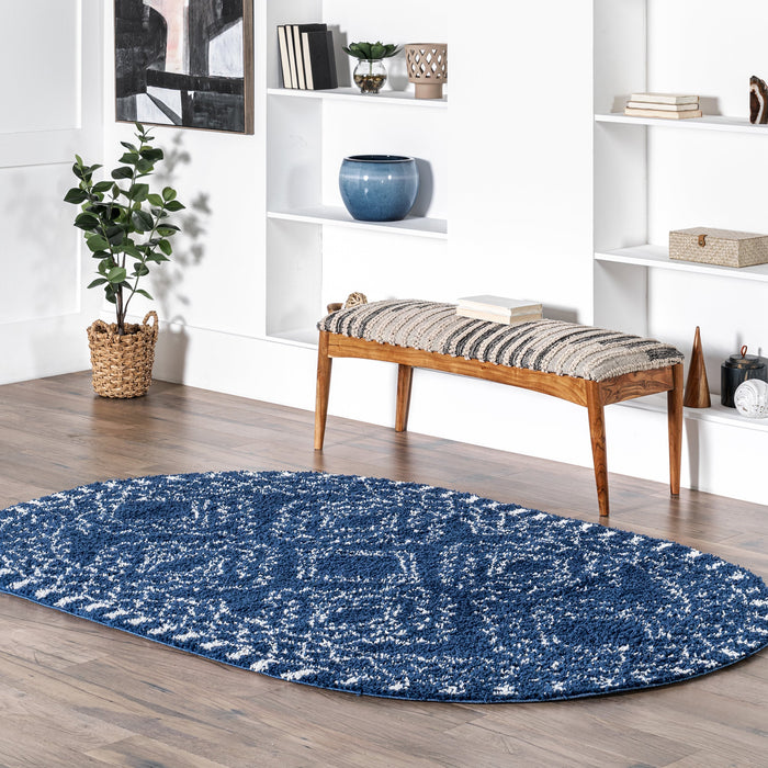 Moroccan Blue Tassel Area Rug 140x200 cm