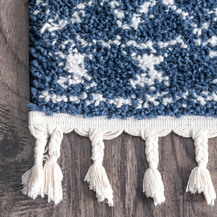 Moroccan Blue Tassel Area Rug 140x200 cm