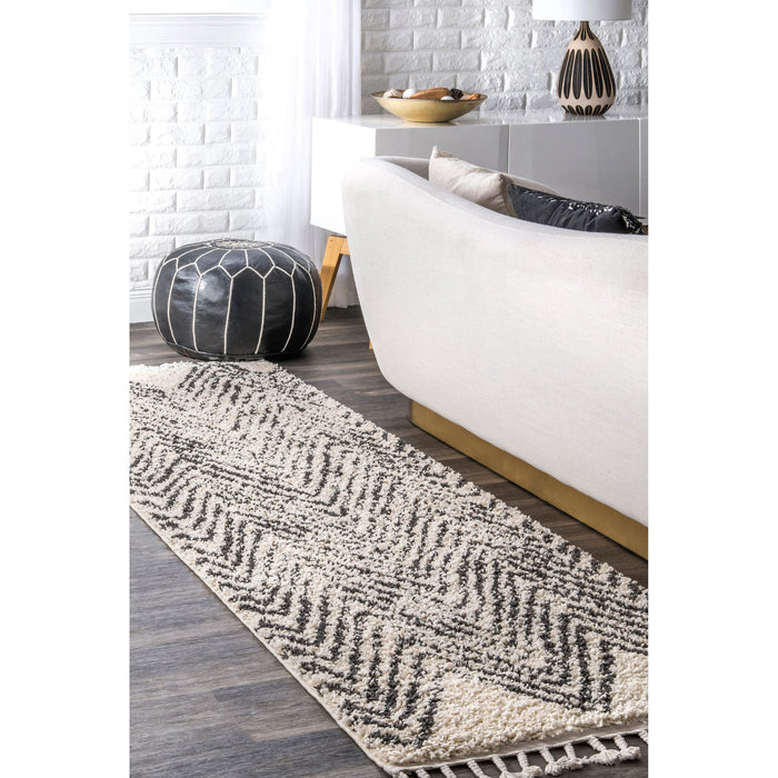 Vloerkleed met Marokkaans Chevron-patroon in gebroken wit, 160x230 cm