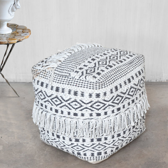 Moroccan Cotton Pouf With Tassels And Knotting