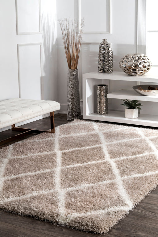 Maroccan Diamond Shag Area Rug in Beige 150x240 cm