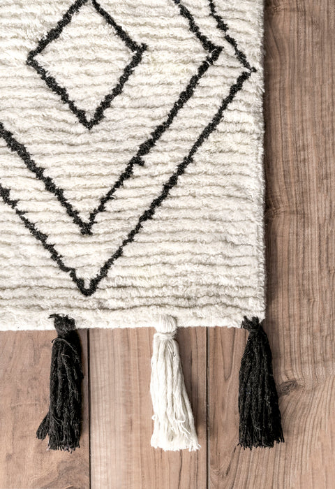 Moroccan Diamond Shag Rug 140x200 cm Ivory