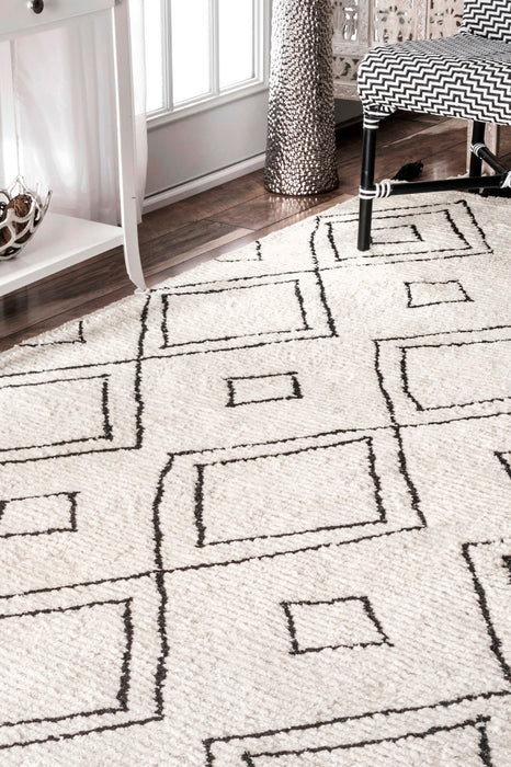 Moroccan Diamond Shag Rug 140x200 cm Ivory