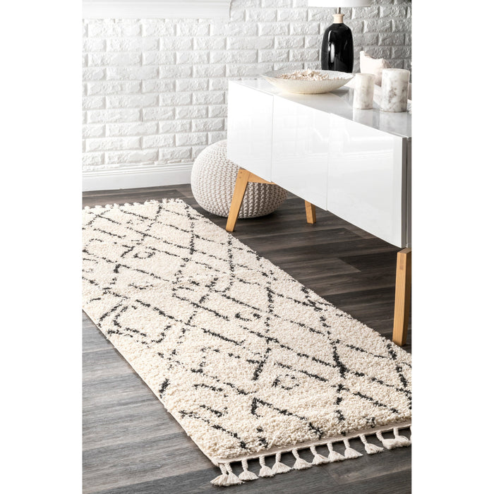 Moroccan Diamond Tassel Area Rug 140x200 cm Off White