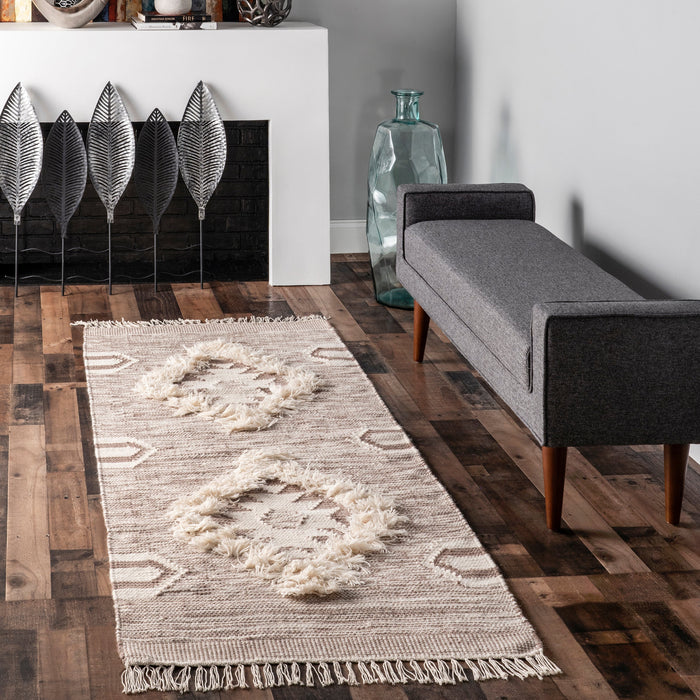 Marokkolainen Fringe Wool Area -matto beige 160x230 cm