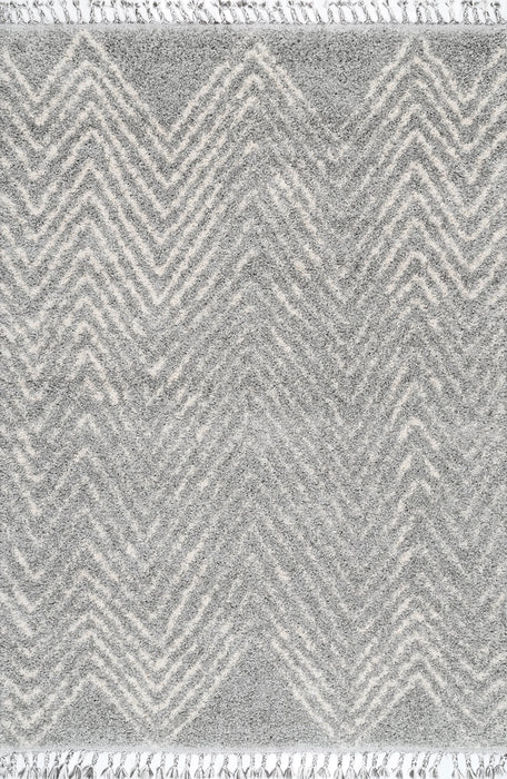 Marokkaans grijs Chevron-tapijt met kwastjes 160x230 cm