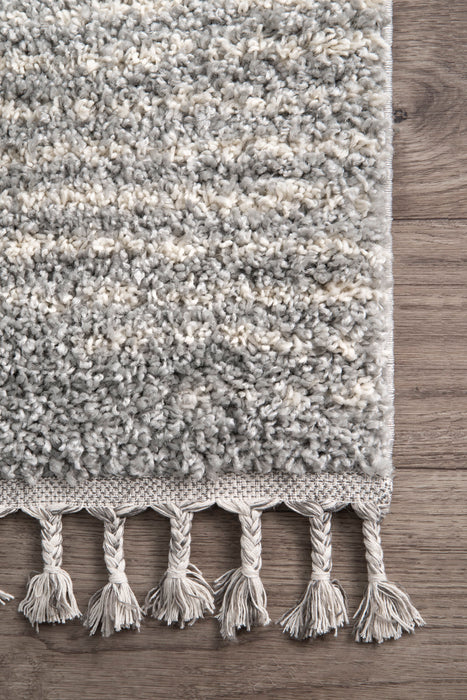 Moroccan Grey Diamond Pinstripe Tassel Area Rug 140x200 cm
