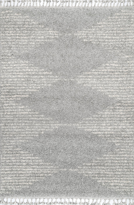 Moroccan Grey Diamond Pinstripe Tassel Area Rug 140x200 cm
