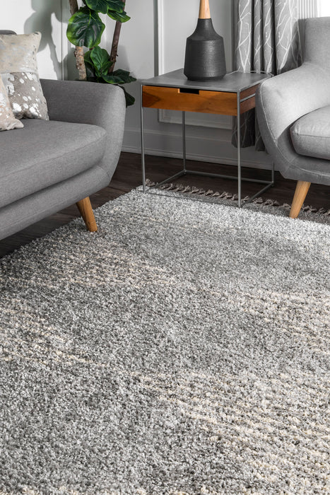 Moroccan Grey Diamond Pinstripe Tassel Area Rug 140x200 cm