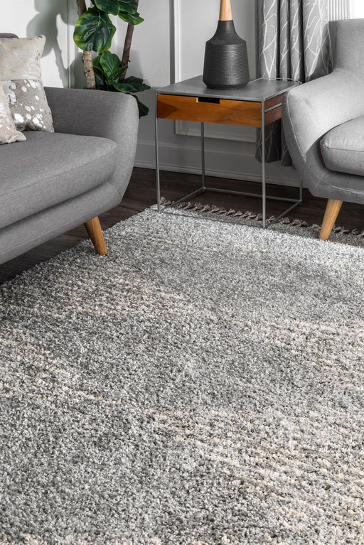 Moroccan Grey Diamond Pinstripe Tassel Area Rug 140x200 cm