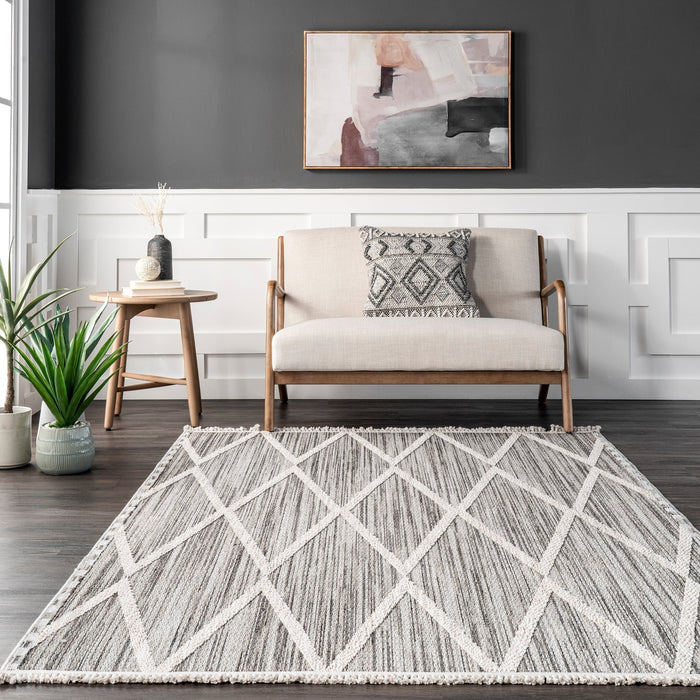Moroccan Inspired Grey Lattice Area Rug 160x230 cm
