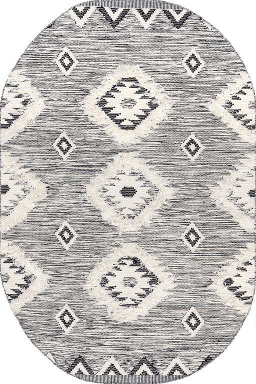 Moroccan Lattice Fringe Area Rug Black 160x230 cm