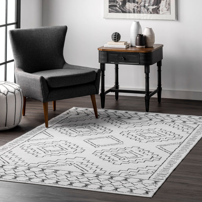 Moroccan Machine Washable Area Rug in White 150x250 cm