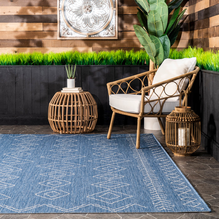 Moroccan Pattern Indoor Outdoor Area Rug Blue 140x200 cm