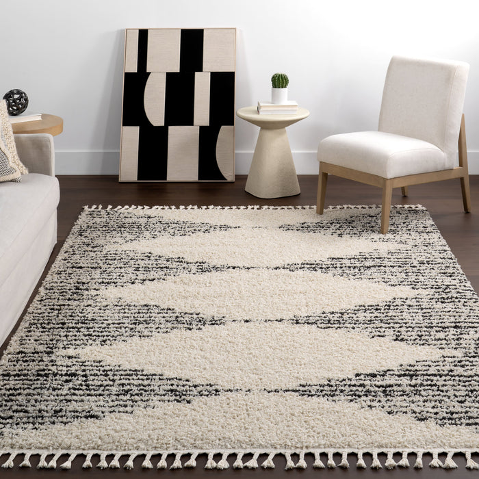Moroccan Pinstripe Tassel Area Rug 160x230 cm Off White