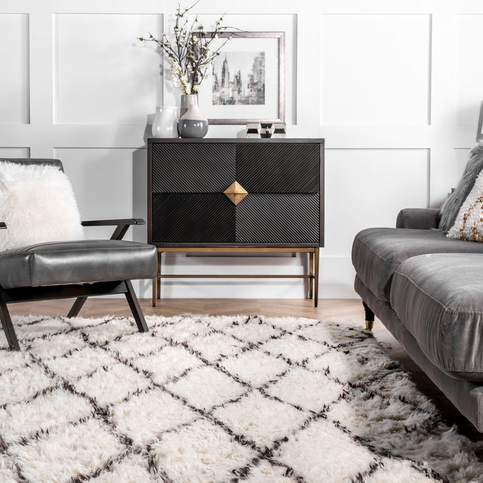 Moroccan Shag Area Rug 100% Wool 150x230 cm Ivory