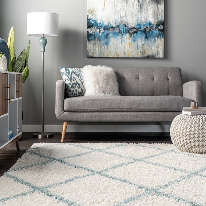 Moroccan Shag Lattice Area Rug 140x200cm Blue