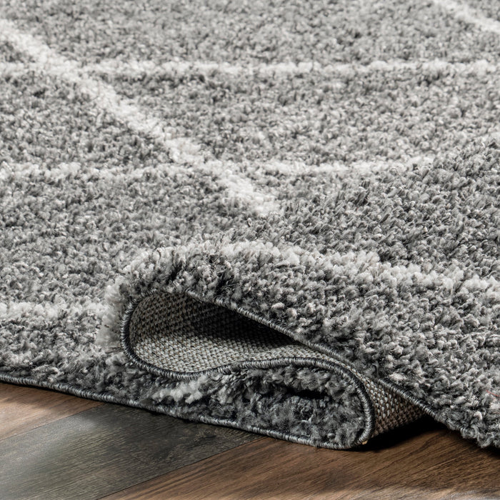 Moroccan Shag Lattice Area Rug in Grey