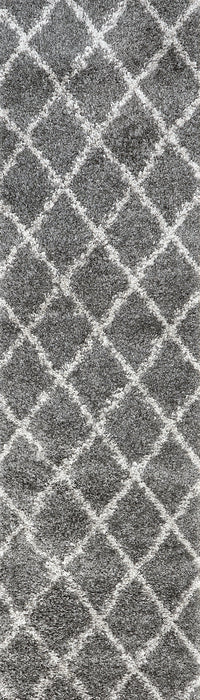 Moroccan Shag Lattice Area Rug in Grey