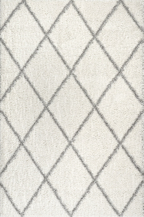 Moroccan Shag Lattice Area Rug in White