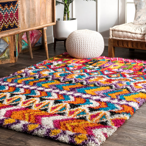 Moroccan Shag Rug Multicolor Decorative Area Rug