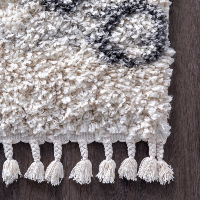Moroccan Shag Tassel Area Rug 160 cm Ivory