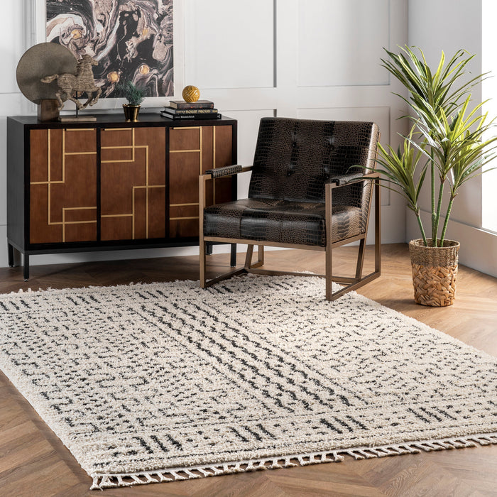 Tappeto marocchino con nappe 160x230 cm Bianco sporco