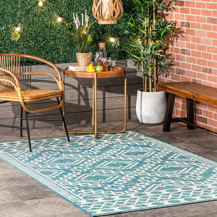 Moroccan Teal Indoor Outdoor Area Rug 150x240 cm