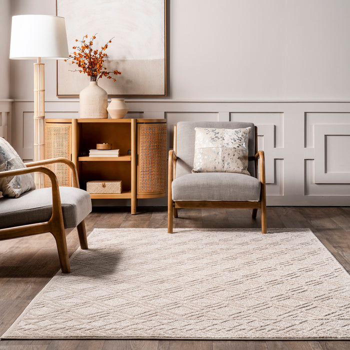 Moroccan Trellis Area Rug 5x7 Feet Beige Design