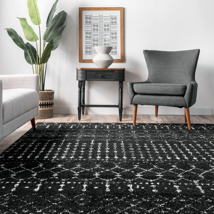 Moroccan Trellis Area Rug Black And White 140x200 cm