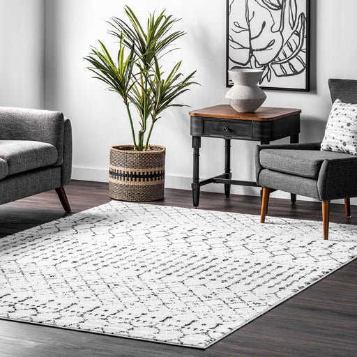 Moroccan Trellis Area Rug in Black and White