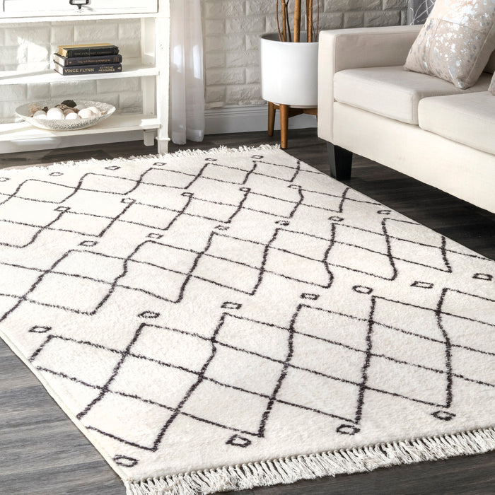 Moroccan Trellis Non-Slip Area Rug 120 x 180 cm Off White