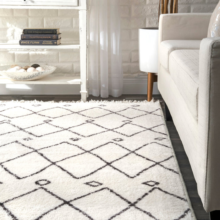 Moroccan Trellis Non-Slip Area Rug 120 x 180 cm Off White