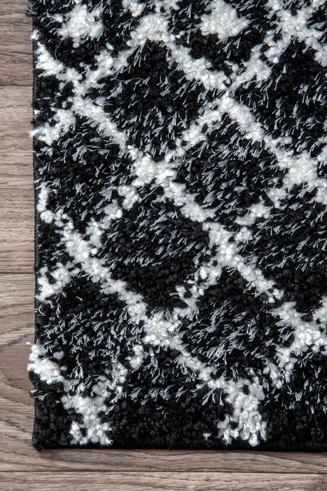 Moroccan Trellis Shag Area Rug 160cm Black