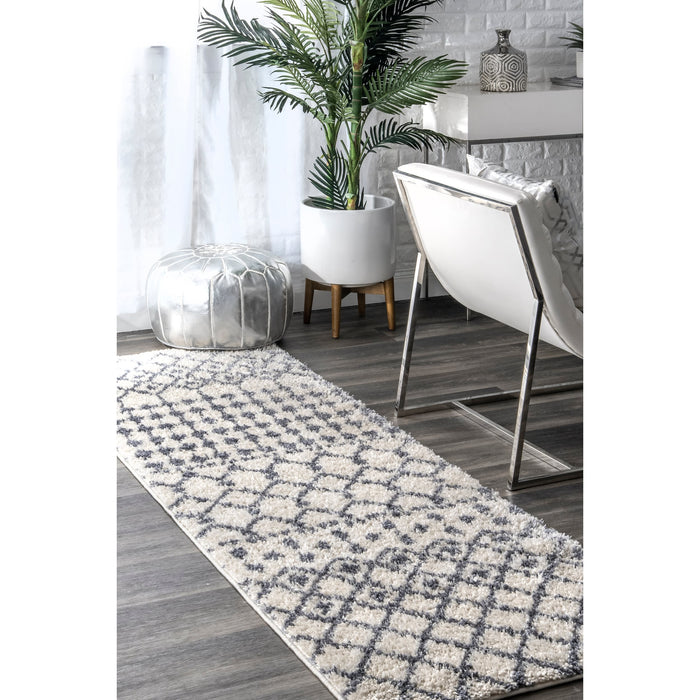 Moroccan Trellis Shag Area Rug 160x230 cm Beige