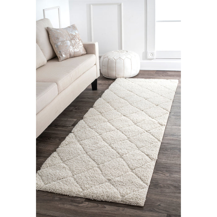 Moroccan Trellis Shag Area Rug in White 160x230 cm