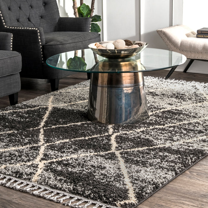 Moroccan Trellis Tassel Rug 160x230 cm Black