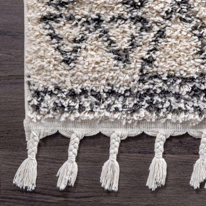 Moroccan Tribal Tassel Area Rug 140cm Off White