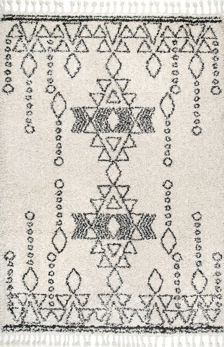 Moroccan Tribal Tassel Area Rug 140cm Off White