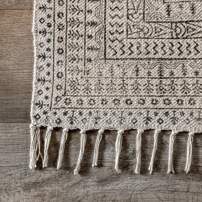 Moroccan Tribal Trellis Cotton Rug 160x230 cm Ivory