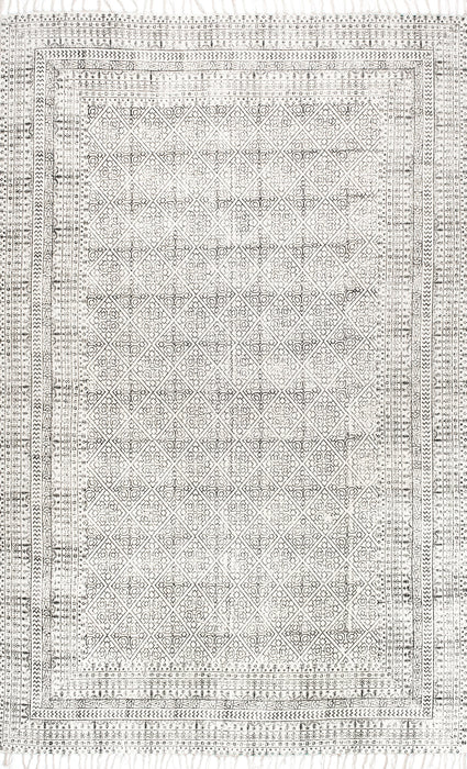 Moroccan Tribal Trellis Cotton Rug 160x230 cm Ivory