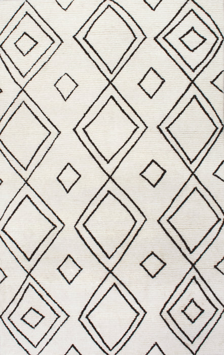 Moroccan Wool Rug With Diamond Pattern In Natural Color