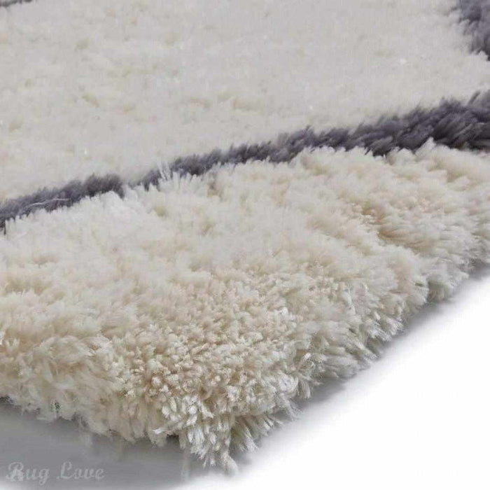 Morocco 2491 Super-Plush Moroccan Berber Diamond Hand-Made Super-Soft Fine Yarn Polyester Boho Shaggy Ivory/Grey Rug