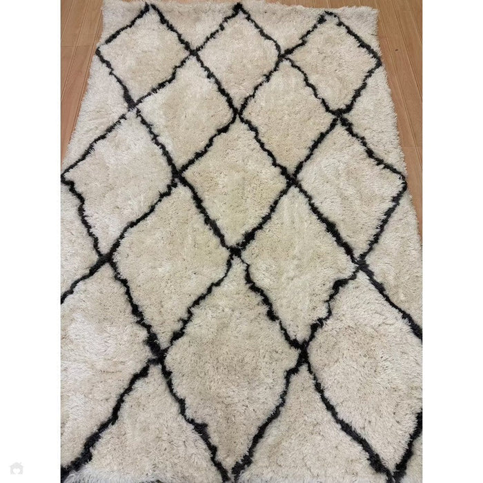 Morocco 2491 Super-Plush Moroccan Berber Diamond Hand-Made Super-Soft Fine Yarn Polyester Boho Shaggy Ivory/Grey Rug