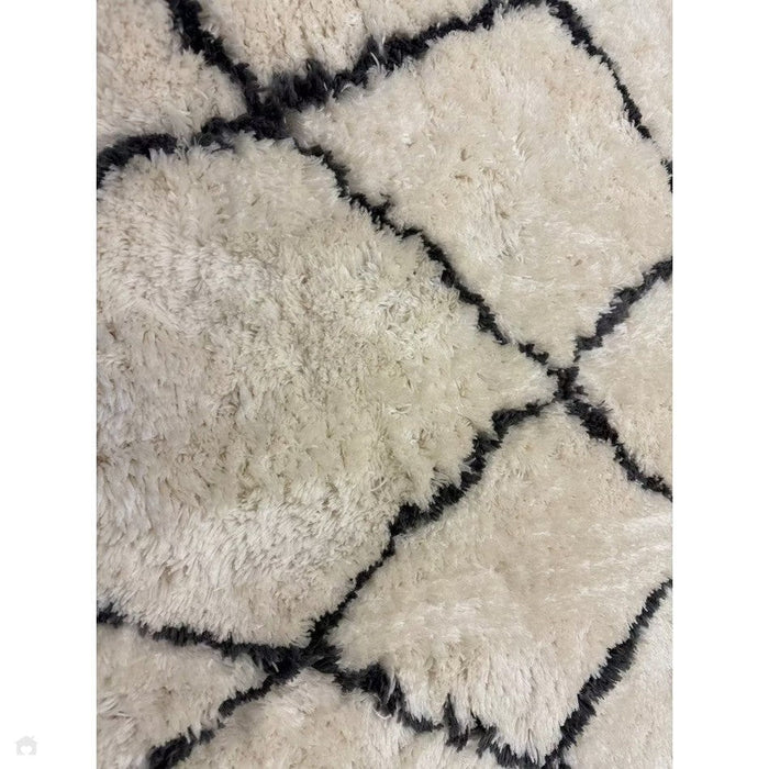 Morocco 2491 Super-Plush Moroccan Berber Diamond Hand-Made Super-Soft Fine Yarn Polyester Boho Shaggy Ivory/Grey Rug