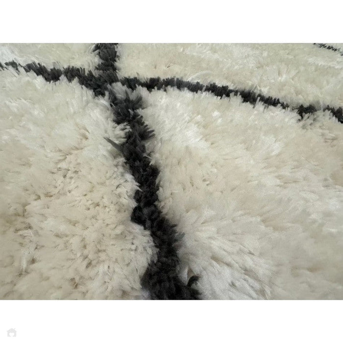 Morocco 2491 Super-Plush Moroccan Berber Diamond Hand-Made Super-Soft Fine Yarn Polyester Boho Shaggy Ivory/Grey Rug